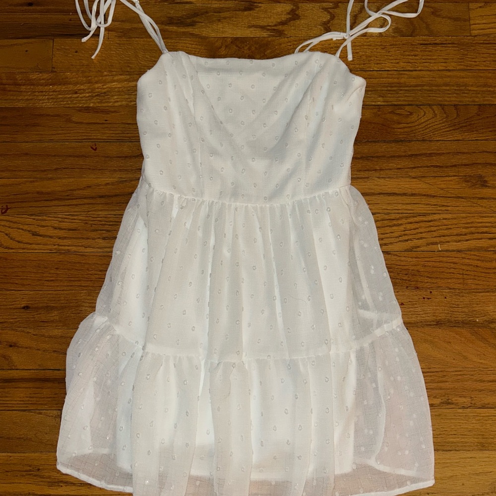 Emerald Sundae Elegant White Dress with Tie Straps